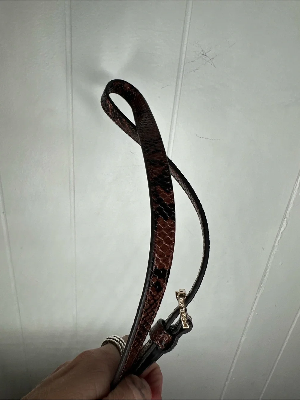 Michael Kors Burgundy Snake-Print Satchel with Gold Hardware